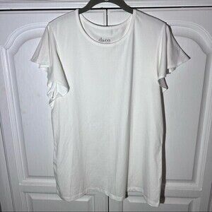 !Firm Price! Denim & Co Jersey Top Shirt‎ w/Ruffled short sleeves Size M - White